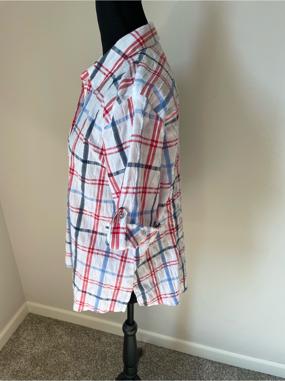 Allison Daley White Plaid Button-Down Shirt with Red & Blue Checks - Picture 4 of 6